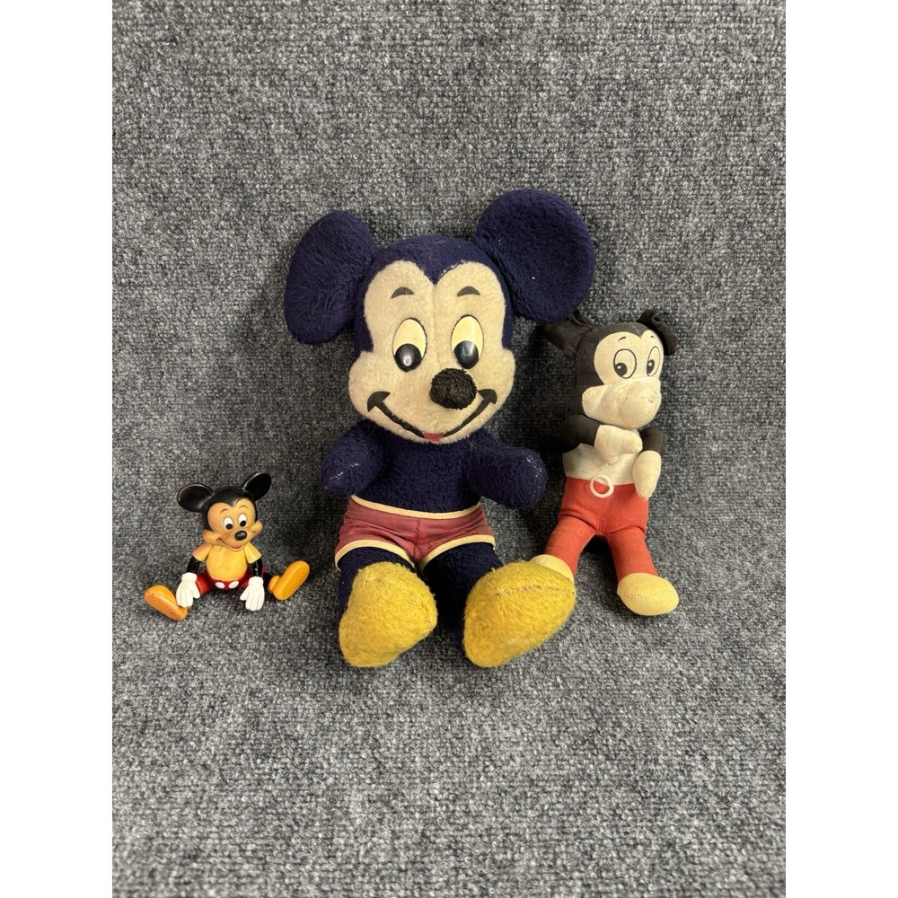 3 Character Novelty Company MICKEY MOUSE VINTAGE pre 60's Plush Dolls 1 plastic